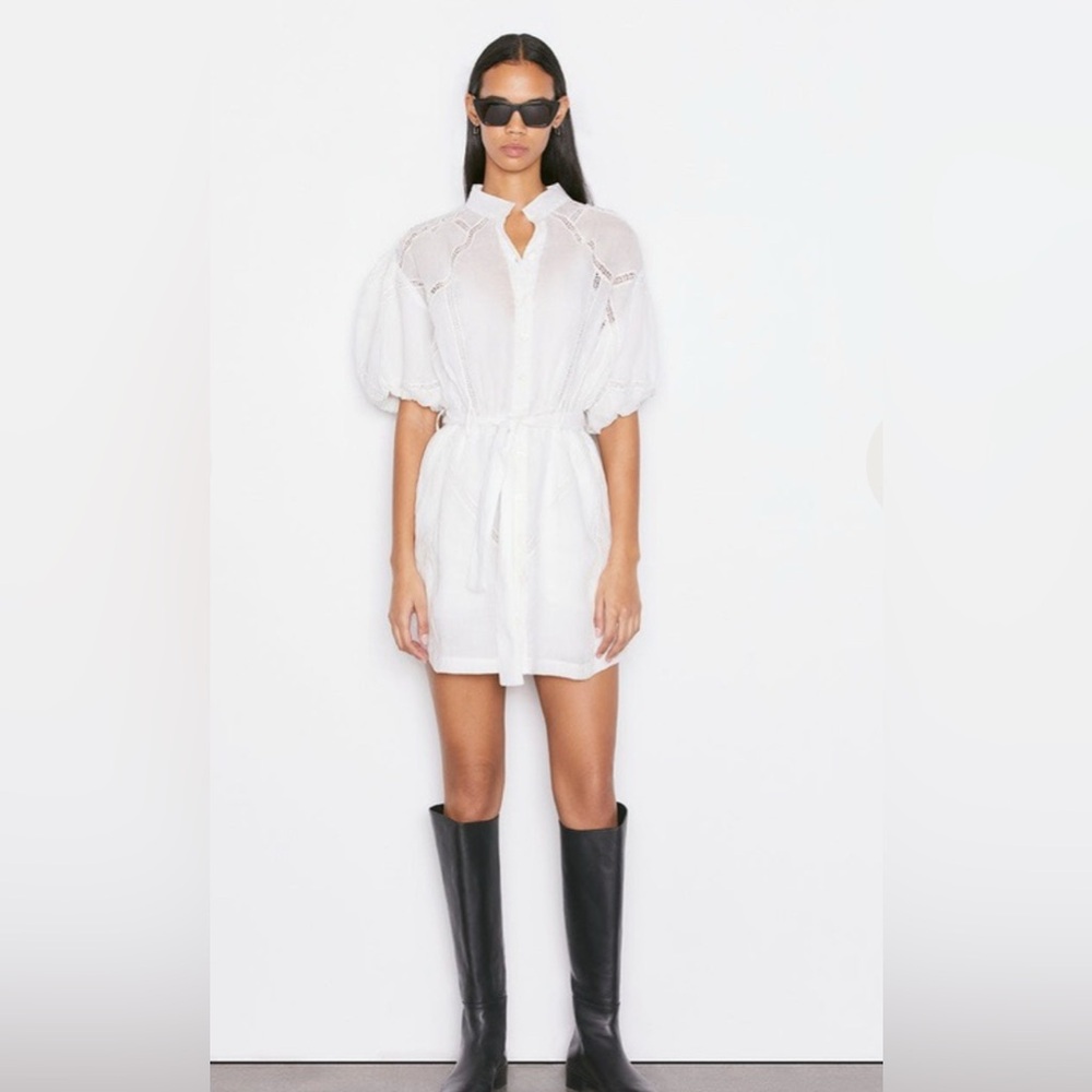 Frame Denim White Eyelet Puff-Sleeve Mini Dress
